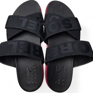 Sorel Roaming Sport Two Strap Slide Sandals Black and Punch Pink Size 9.5